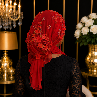 Bonnet Voile Élégance Florale – Rouge ❤️✨