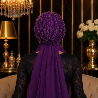 Bonnet Prestige Perlé avec Voile – Violet Royal