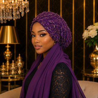 Bonnet Prestige Perlé avec Voile – Violet Royal