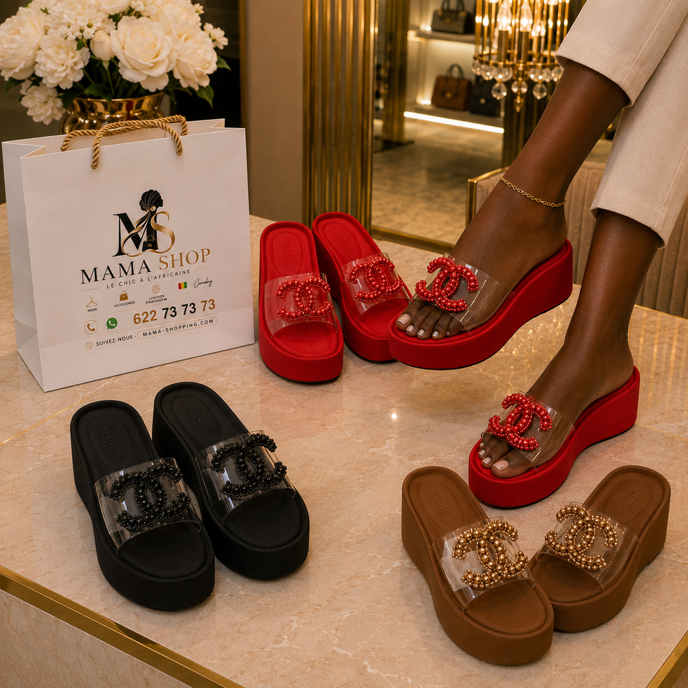 Sandales Chanel compensées perlées – Élégance Chic
