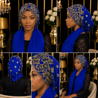 Bonnet Voile Prestige Royal – Bleu & Doré 💙✨