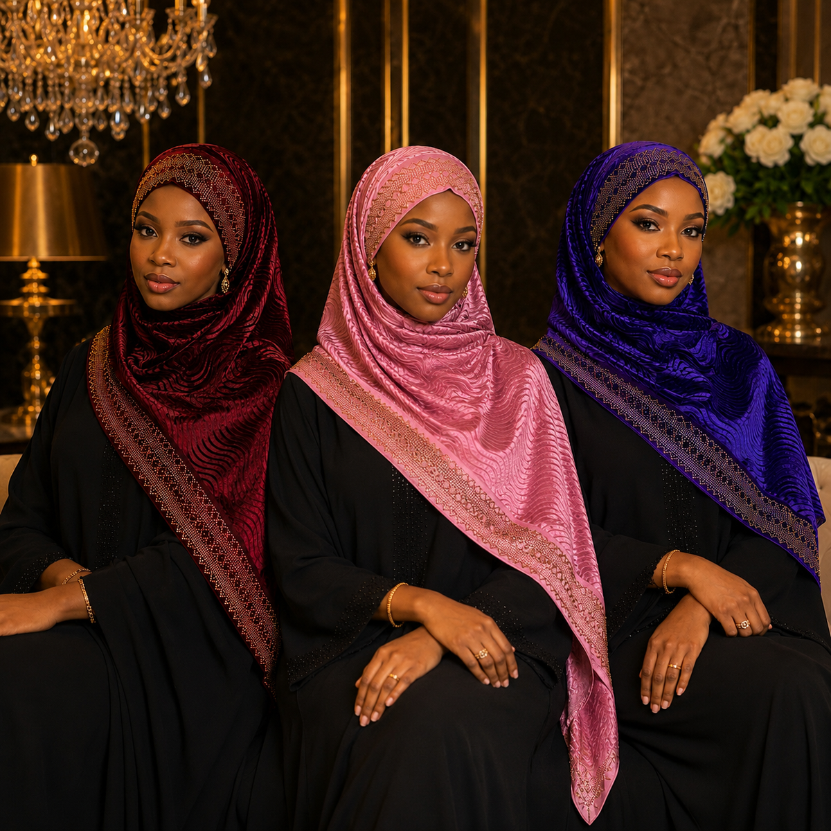 Foulard Voile Prestige à Nouer – Strass & Effet Velours