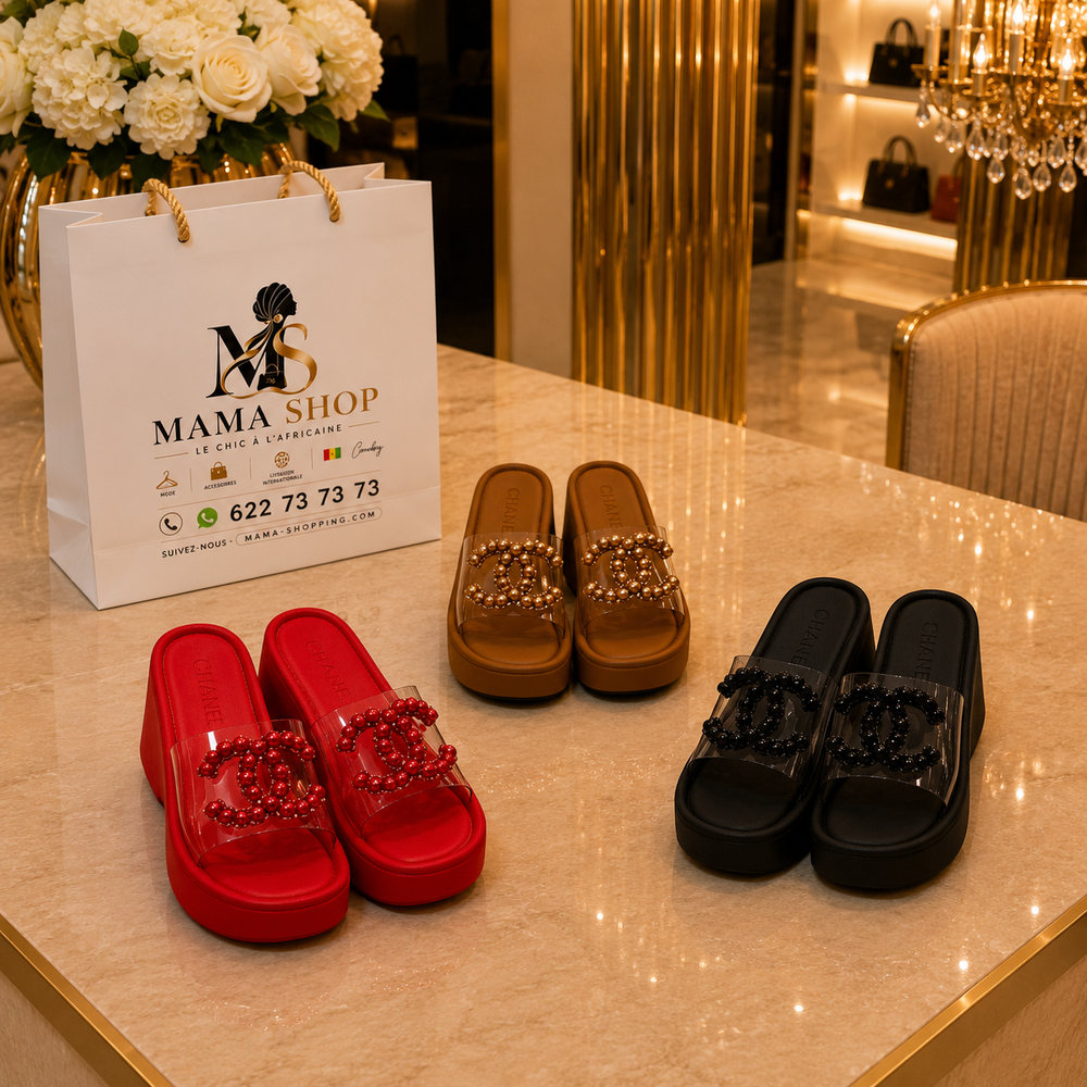 Sandales Chanel compensées perlées – Élégance Chic
