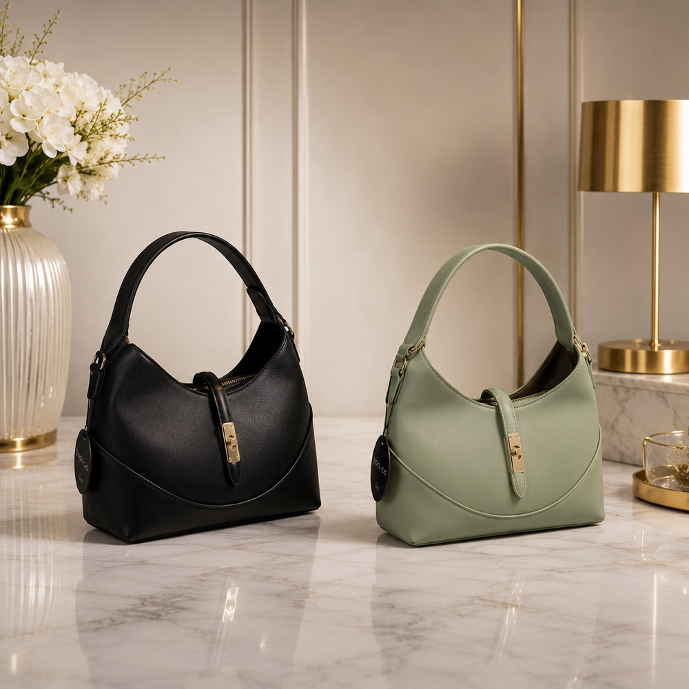 Sac à main chic – Noir & Vert sauge