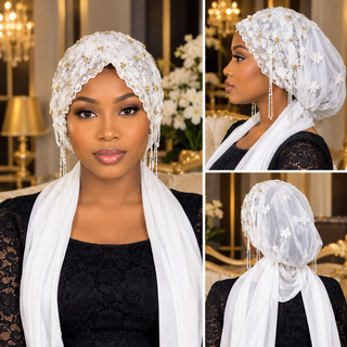 Bonnet Voile Perle Blanche – Blanc & Doré 🤍✨