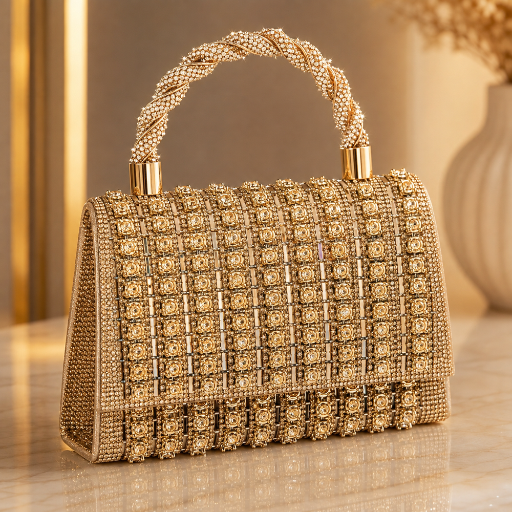 ✨ Sac à main Prestige en cristaux dorés