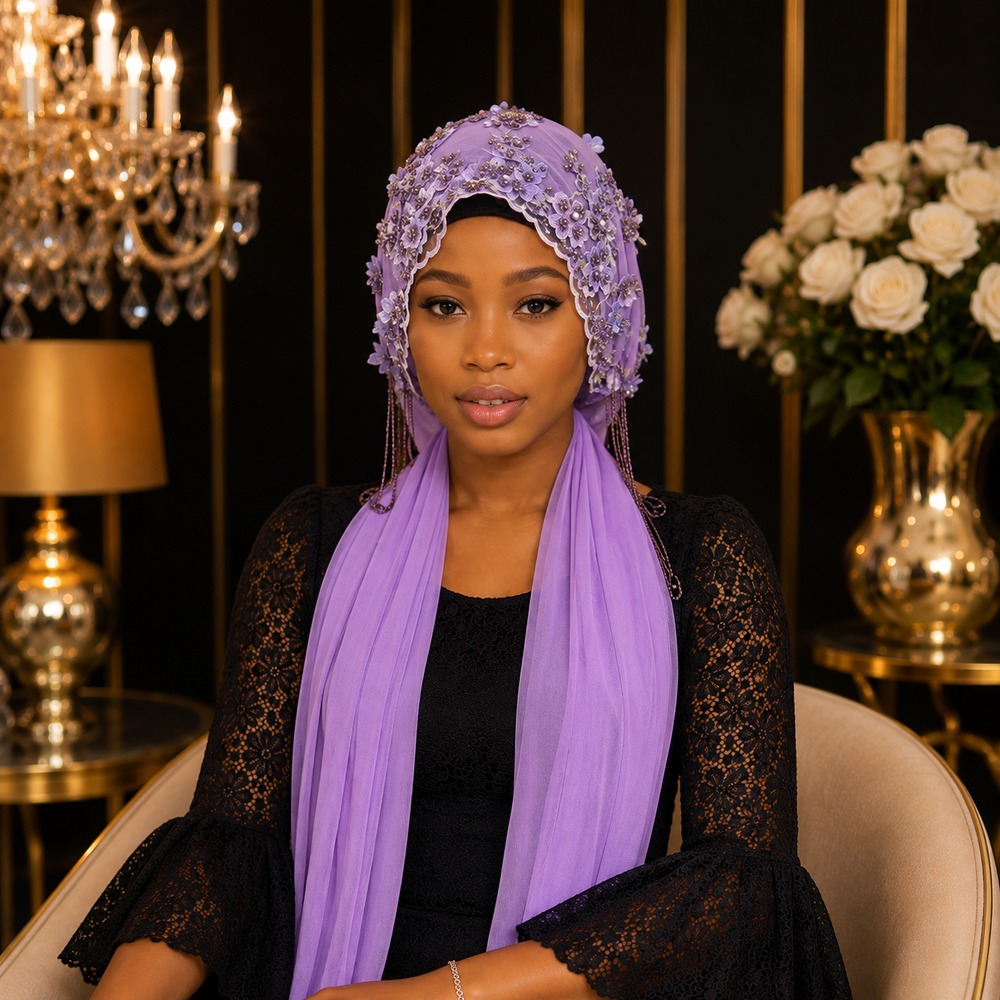 Bonnet Voile Floral 3D Prestige – Lilas 💜